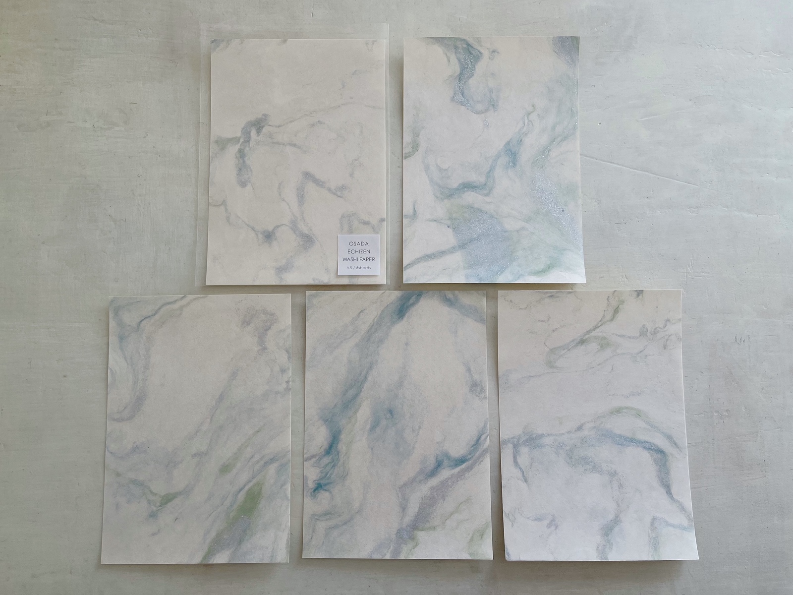 PO28 襖紙A5カード ブルーグリーン＆シルバー 5枚入