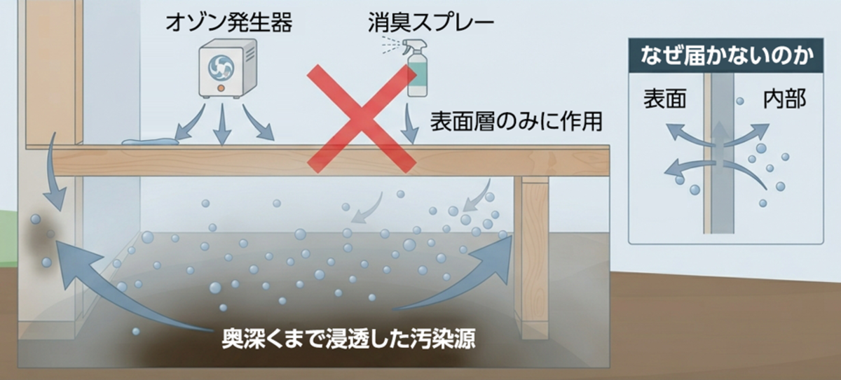 市販の消臭剤・換気・オゾンでは孤独死の臭いが取れない理由