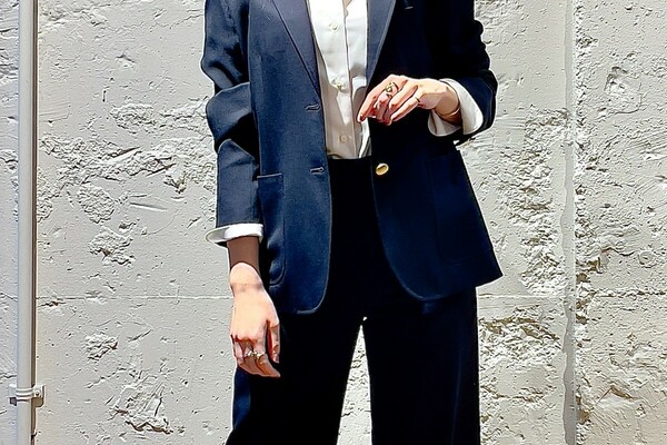 【極美品】鎌倉シャツ　セットアップ　ノーカラー ネイビー 大きいサイズ　紺　Ｌ 新年度におすすめ レディース商品 | 読む、鎌倉シャツ