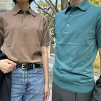 鎌倉シャツ　ニットポロシャツ　L　未使用 擬麻ニットポロシャツ(L ブラウン系): メンズ｜メーカーズシャツ