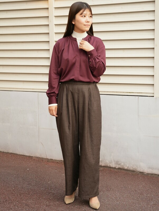 ジレコート × タックブラウス