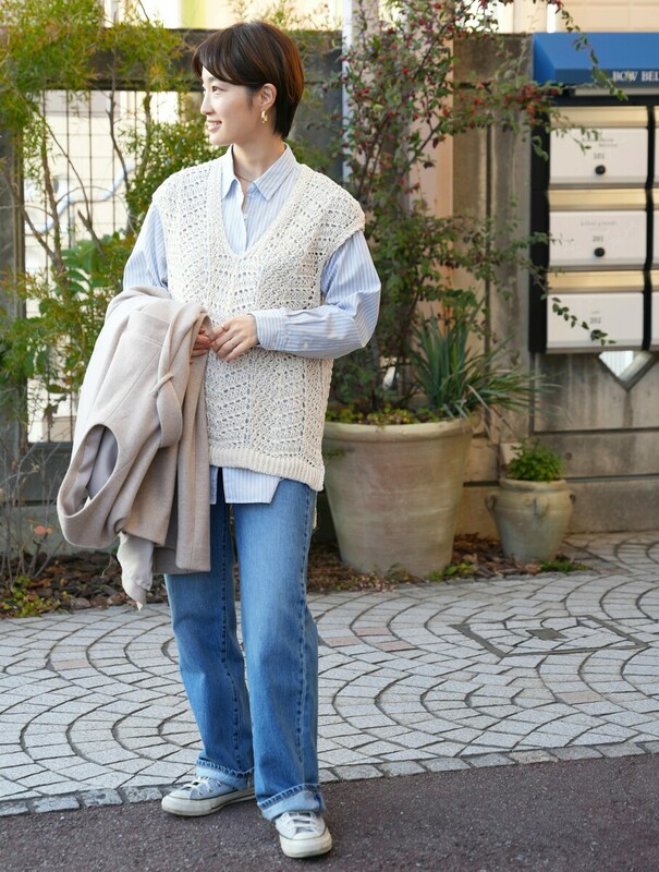 ベージュジレコート × フリーサイズシャツ②